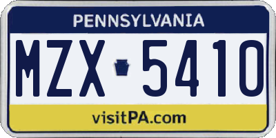 PA license plate MZX5410