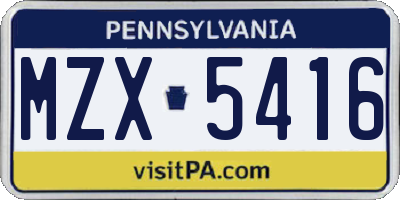 PA license plate MZX5416