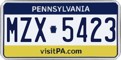 PA license plate MZX5423
