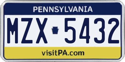 PA license plate MZX5432