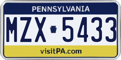 PA license plate MZX5433