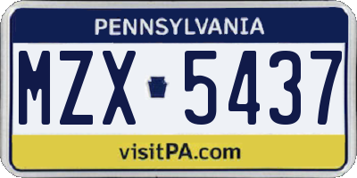 PA license plate MZX5437