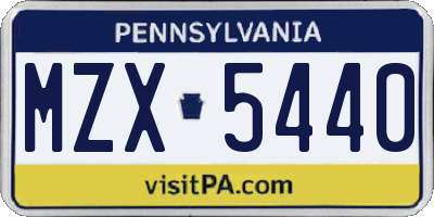 PA license plate MZX5440