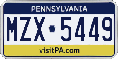 PA license plate MZX5449