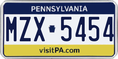 PA license plate MZX5454