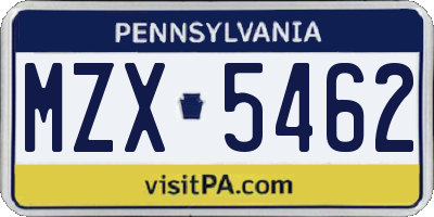 PA license plate MZX5462