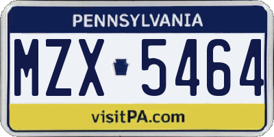 PA license plate MZX5464