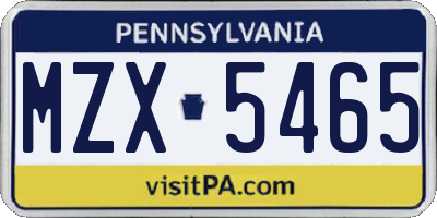 PA license plate MZX5465