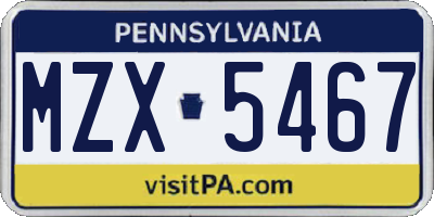 PA license plate MZX5467