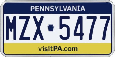 PA license plate MZX5477