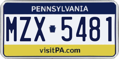 PA license plate MZX5481