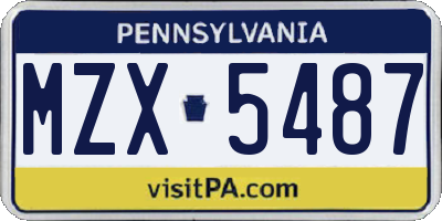 PA license plate MZX5487