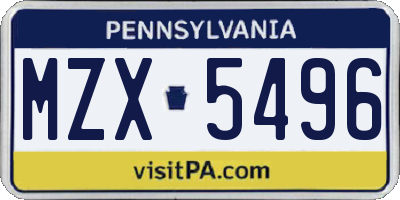 PA license plate MZX5496