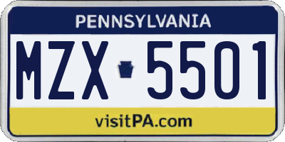 PA license plate MZX5501