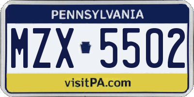 PA license plate MZX5502