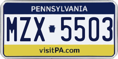PA license plate MZX5503