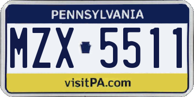 PA license plate MZX5511