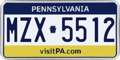PA license plate MZX5512