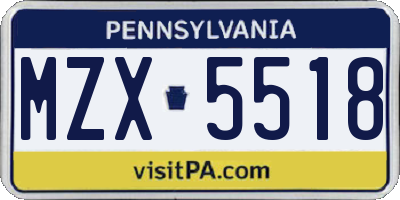 PA license plate MZX5518