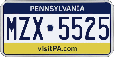 PA license plate MZX5525
