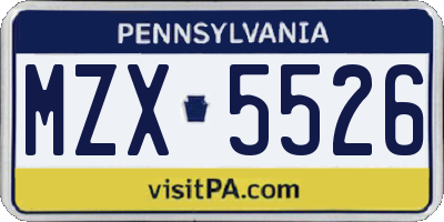 PA license plate MZX5526