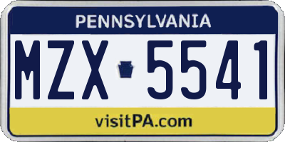 PA license plate MZX5541
