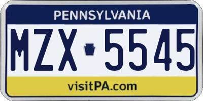 PA license plate MZX5545