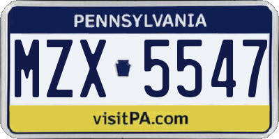 PA license plate MZX5547
