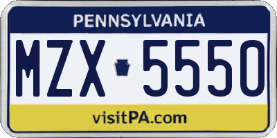 PA license plate MZX5550