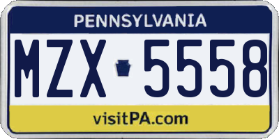 PA license plate MZX5558