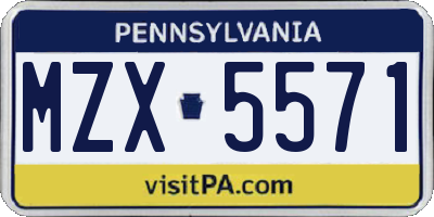 PA license plate MZX5571
