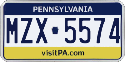 PA license plate MZX5574