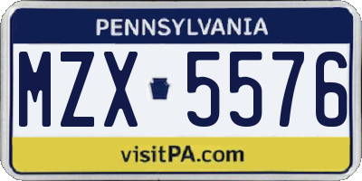 PA license plate MZX5576