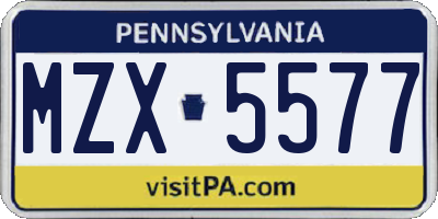 PA license plate MZX5577