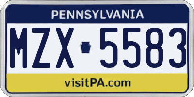 PA license plate MZX5583