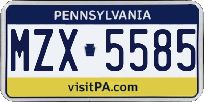 PA license plate MZX5585