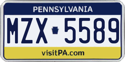 PA license plate MZX5589