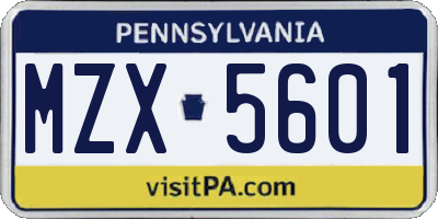 PA license plate MZX5601