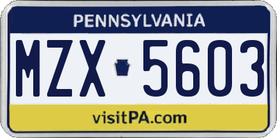 PA license plate MZX5603