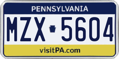 PA license plate MZX5604