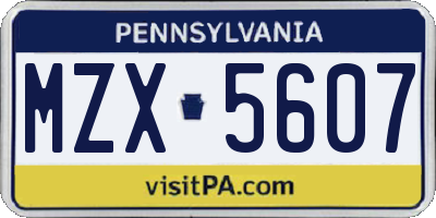 PA license plate MZX5607