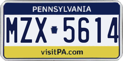 PA license plate MZX5614