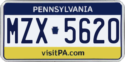 PA license plate MZX5620