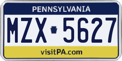 PA license plate MZX5627