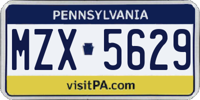 PA license plate MZX5629