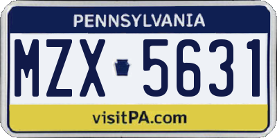 PA license plate MZX5631