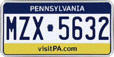 PA license plate MZX5632