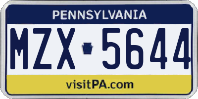 PA license plate MZX5644