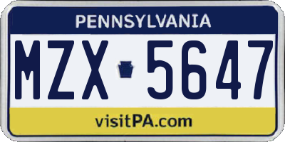 PA license plate MZX5647