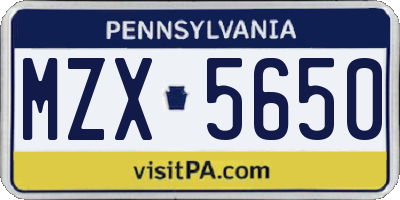 PA license plate MZX5650